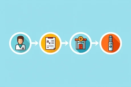 Infographic showing the 4 steps: consult doctor, get prescription, go to pharmacy, receive legal vape