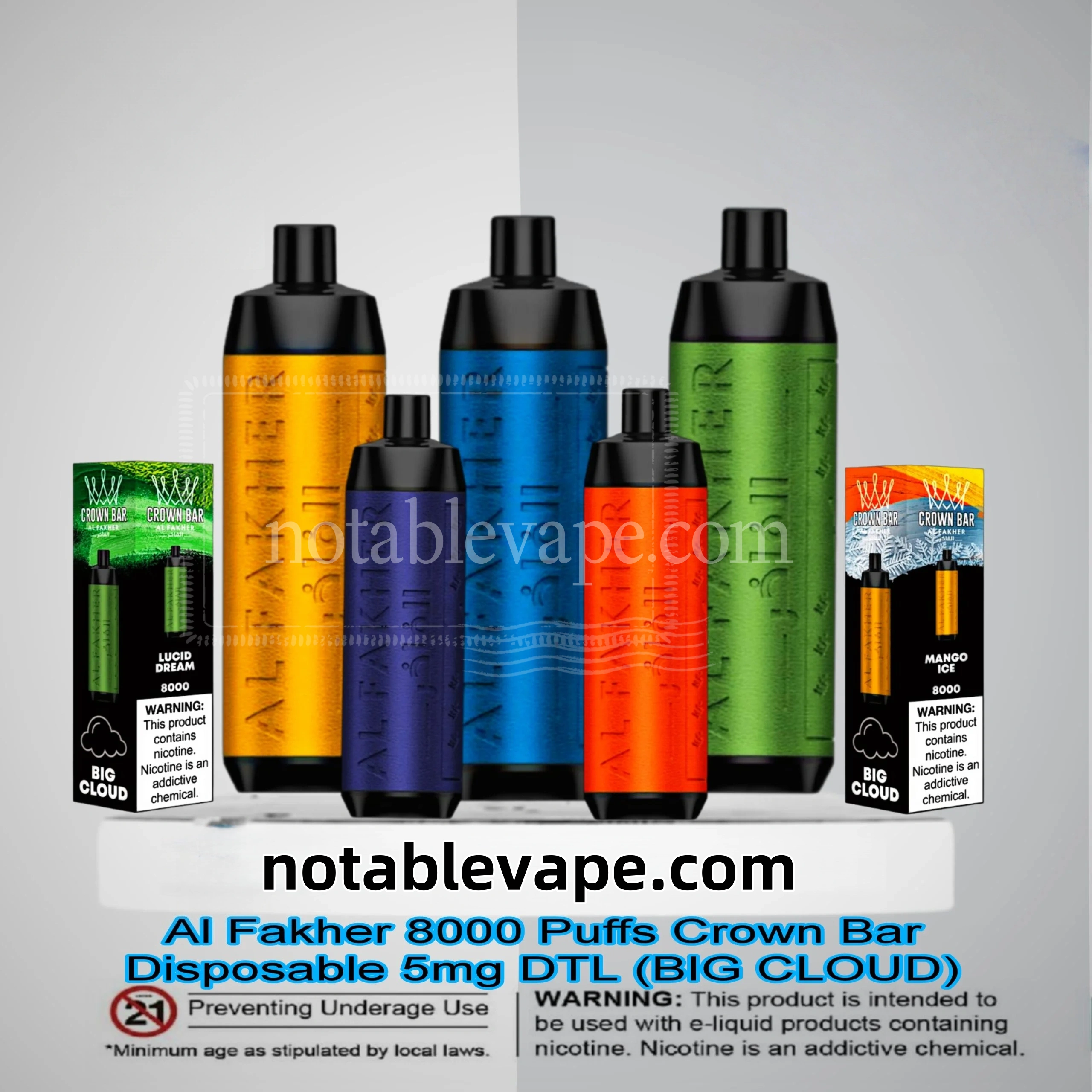Collection of colorful Al Fakher vape flavors