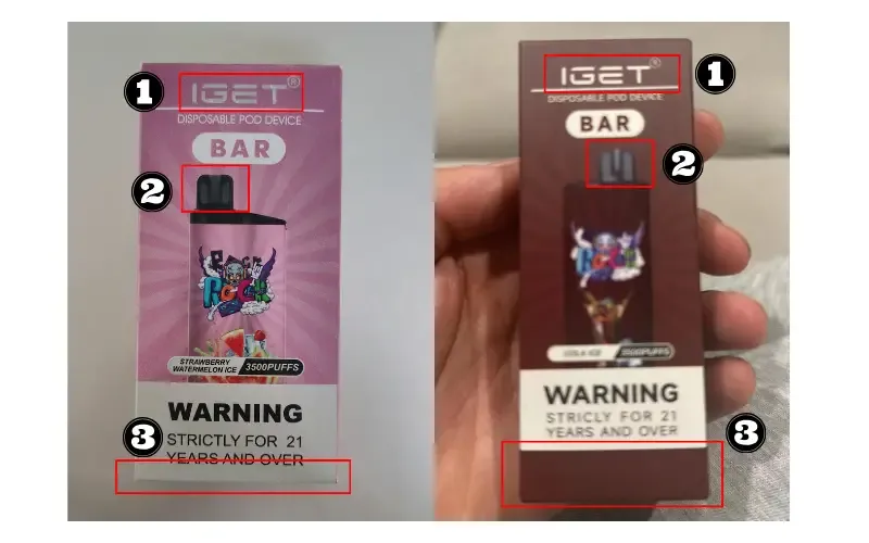 Real vs fake iget bar packaging differences