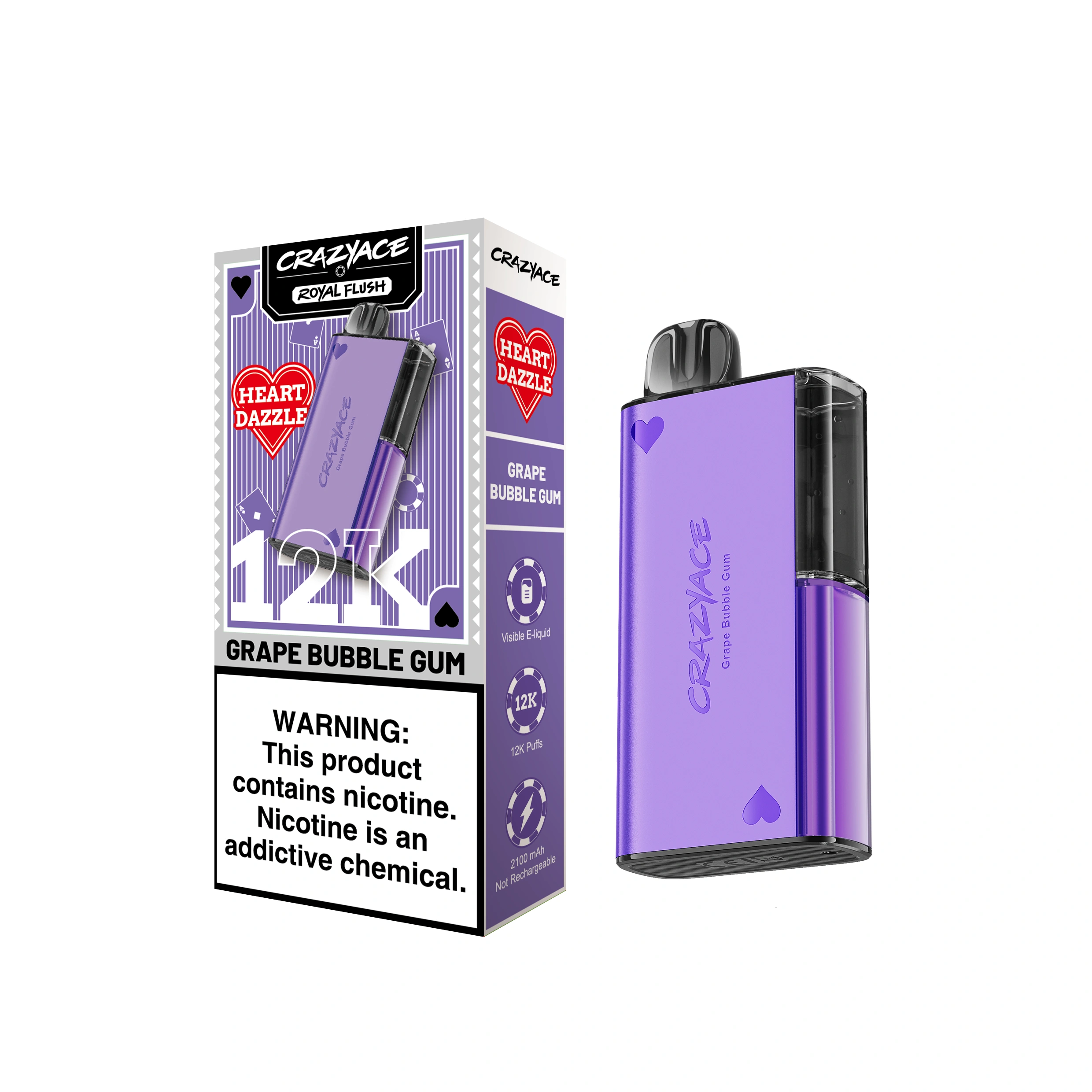 GRAPE BUBBLE GUM Crazyace Royal Flush 12k Puffs - Grape Bubble Gum - Image 1
